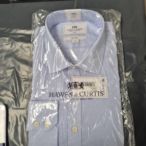 HAWES & CURTIS SLIM NON-IRON SHIRT – BLUE STRIPE, UK NECK 16.5 IN (16.5/36)