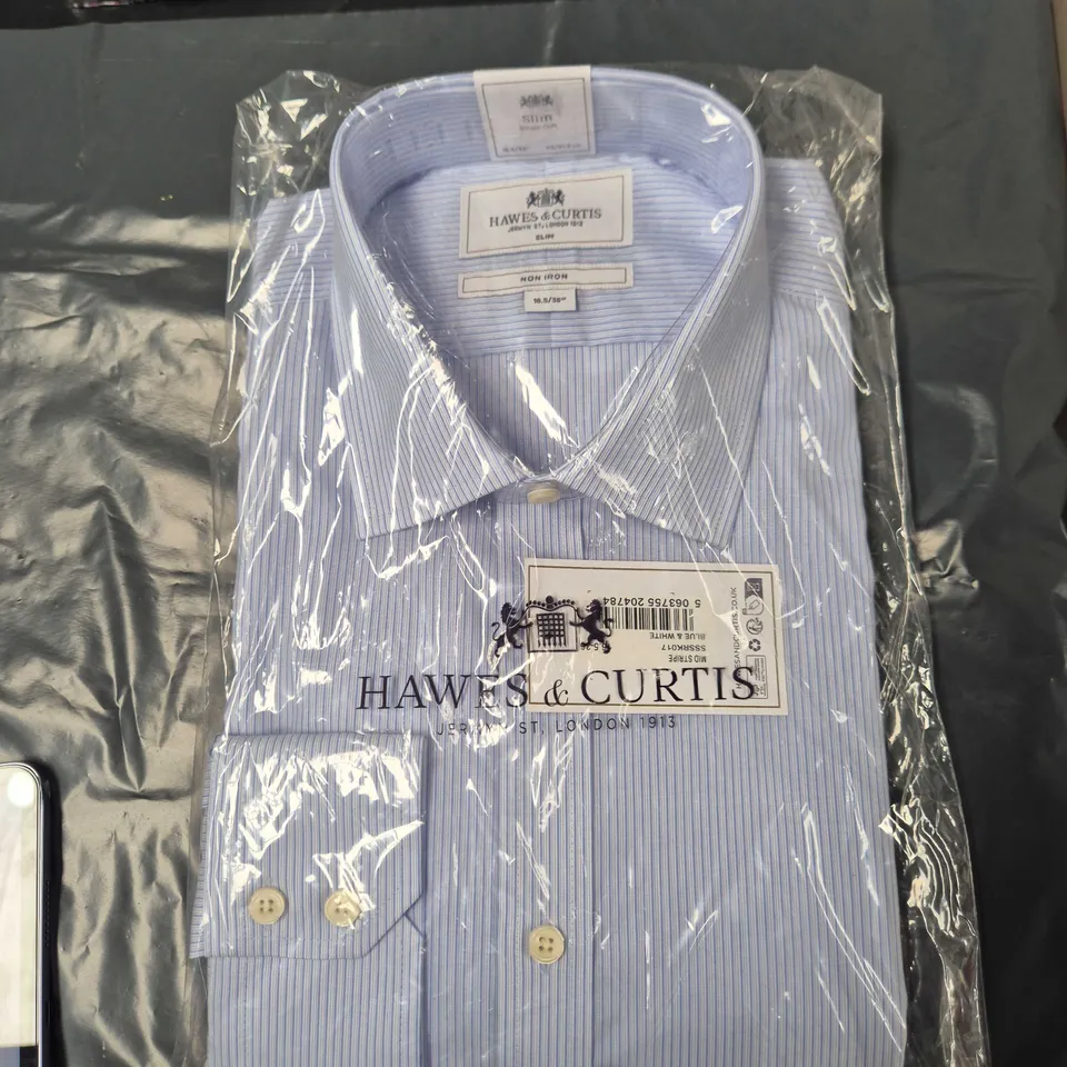 HAWES & CURTIS SLIM NON-IRON SHIRT – BLUE STRIPE, UK NECK 16.5 IN (16.5/36)