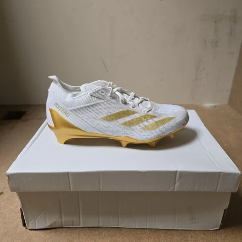 ADIDAS ADIZERO ELECTRIC AMERICAN FOOTBALL BOOTS – WHITE WITH GOLD ACCENTS, UK 5.5