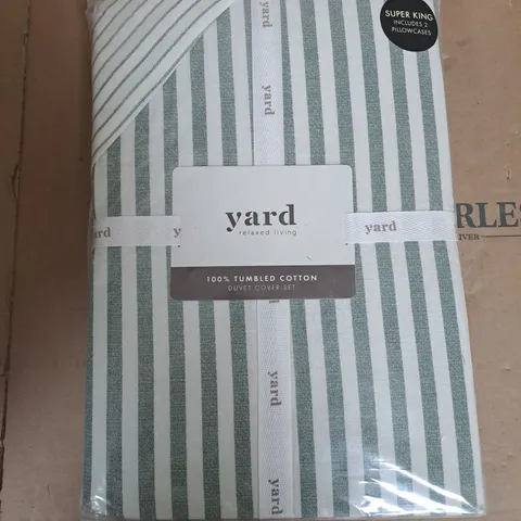 YARD GREEN & WHITE STRIPED DUVET SET - SUPER KING