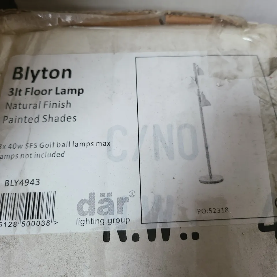 DAR BLYTON 3LT FLOOR LAMP - NATURAL FINISH, PAINTED SHADES 