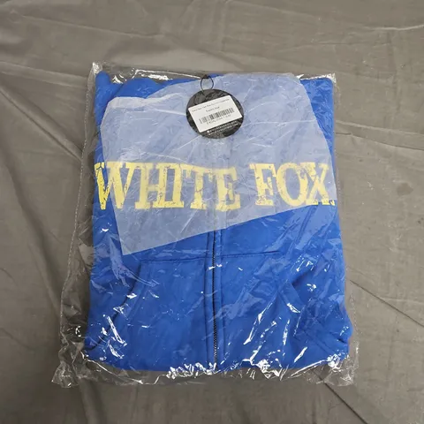 BAGGED WHITE FOX START BOXY ZIP FRONT HOODIE IN BLUE - S/M