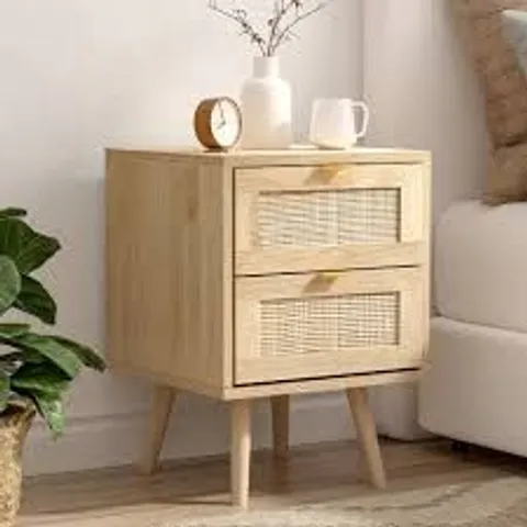 BOXED LIVINGANDHOME NIGHTSTAND (SET OF 2) - WOOD/RATTAN (1 BOX)