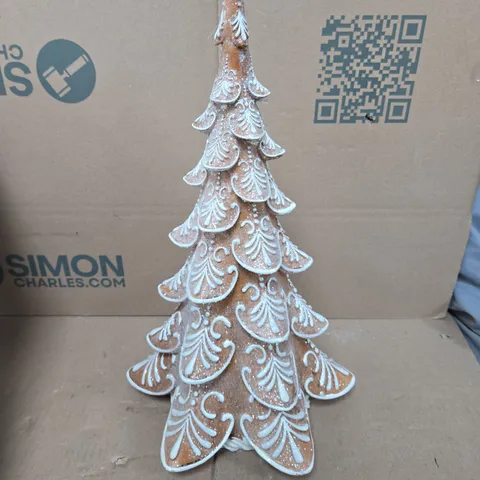 CHRISTMAS SUGARED WHITE ICED GINGERBREAD TREE ORNAMENT DECORATION