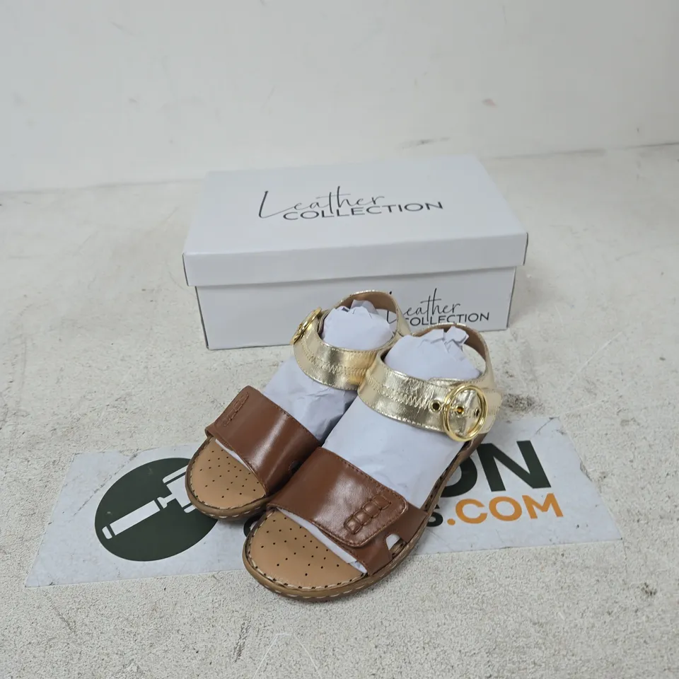 LEATHER COLLECTION KIDS' SANDALS – TAN LEATHER WITH GOLD STRAP, SIZE UK 3