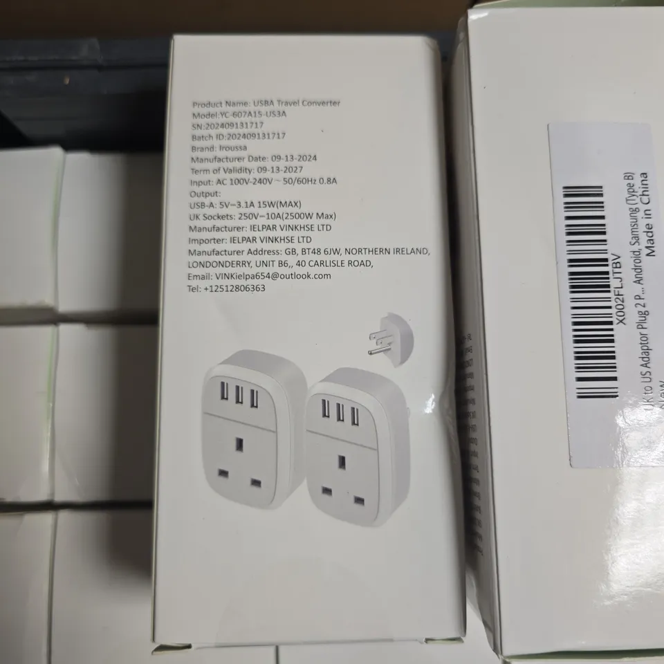 LOT OF 20 BOXED UK TO US USBA TRAVEL CONVERTERS