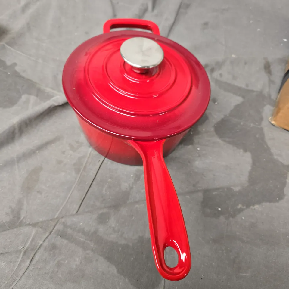 RED ENAMELLED CAST IRON CASSEROLE POT WITH LID