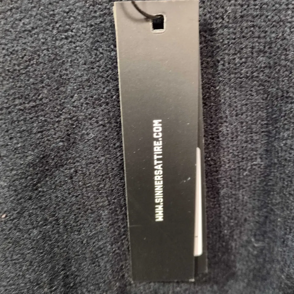 SINNER SATIRE BLACK HOODIE WITH WHITE CHEST LOGO – UK MEDIUM 