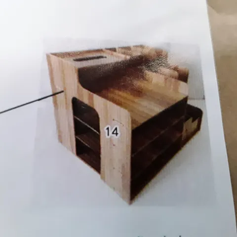 BOXED WOODEN DESK TIDY ORGANISER WITH 2 FILE RACK STORAGE