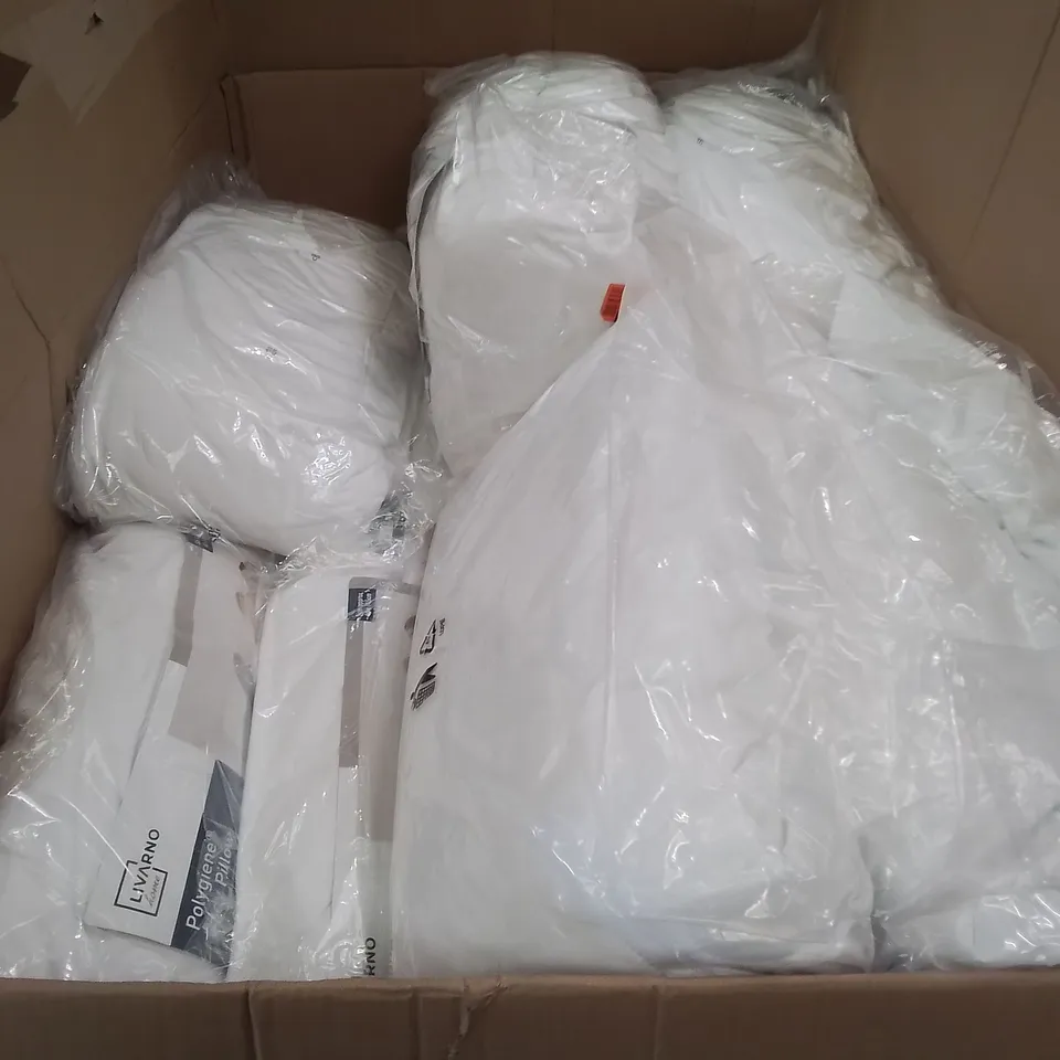 TWO LARGE BOXES OF ASSORTED BAGGED AND LOOSE PILLOWS 
