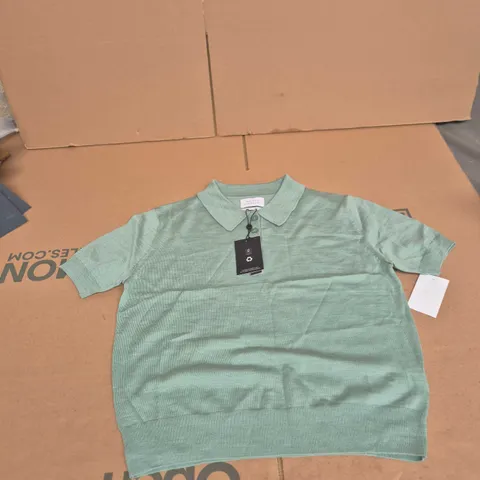 MAISON CINQCENT PURE MERINO WOOL KNIT POLO SHIRT – MINT GREEN – UK 10 (EU 36)