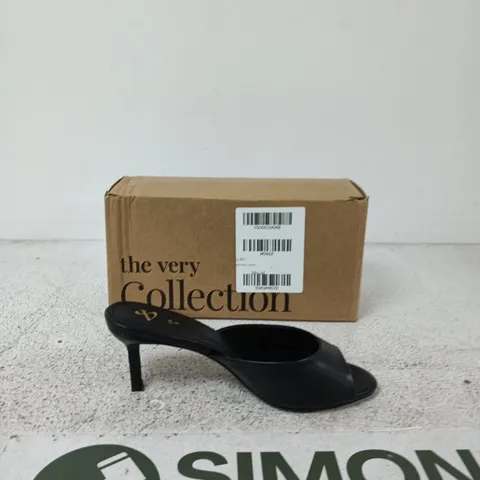 THE VERY COLLECTION HEELED MULE SANDAL - BLACK SIZE UK 6