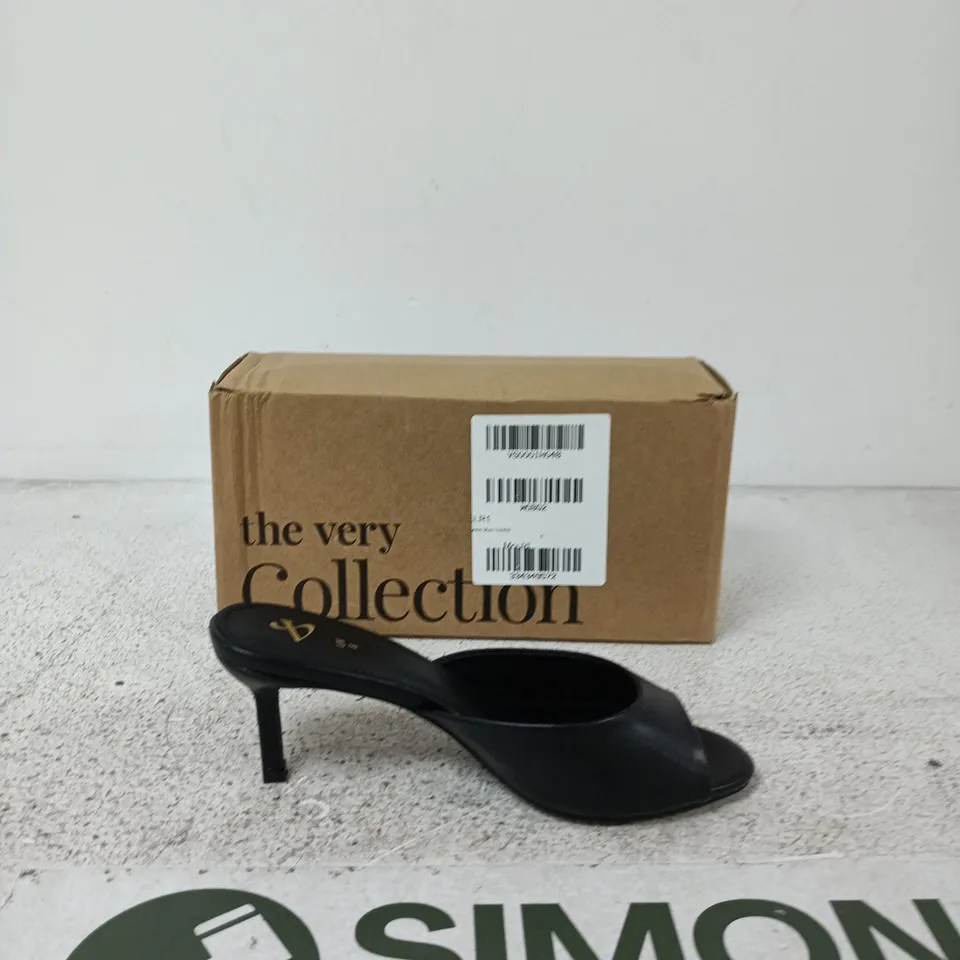 THE VERY COLLECTION HEELED MULE SANDAL - BLACK SIZE UK 6