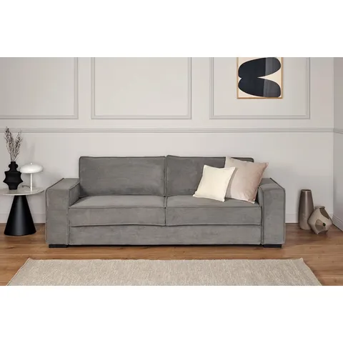 BOXED BRAYDEN STUDIO CHAREE 3 SEATER CORDUROY FABRIC SOFA - GREY (1 BOX)