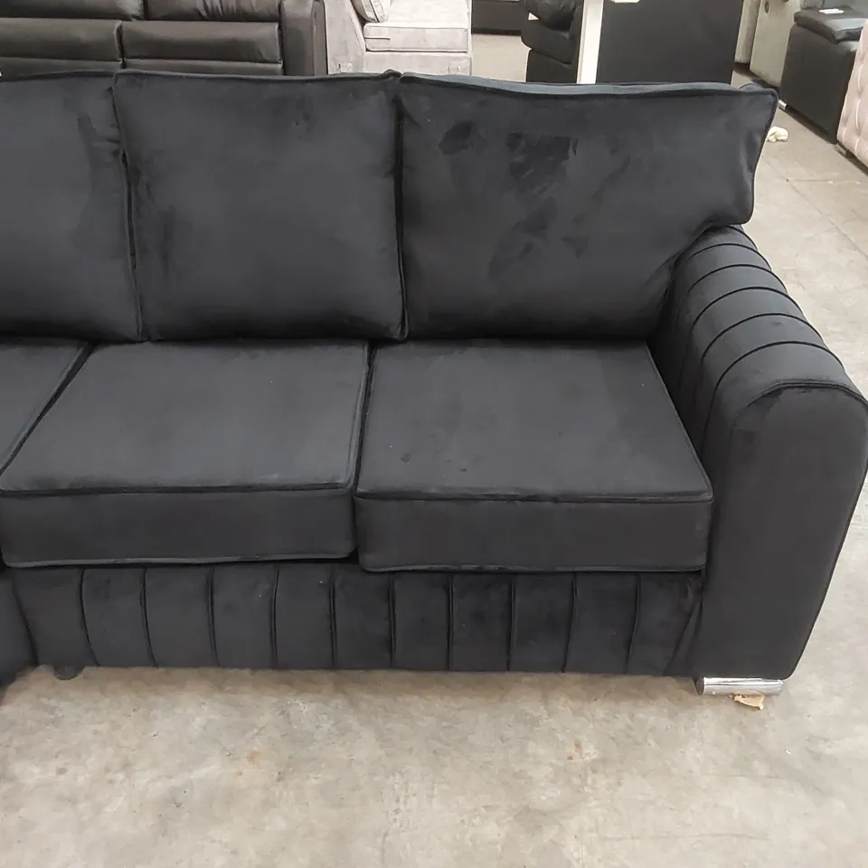 QUALITY DESIGNER LILLY SOFT LUXURY VELVET UPHOLSTERED CORNER SOFA - BLACK