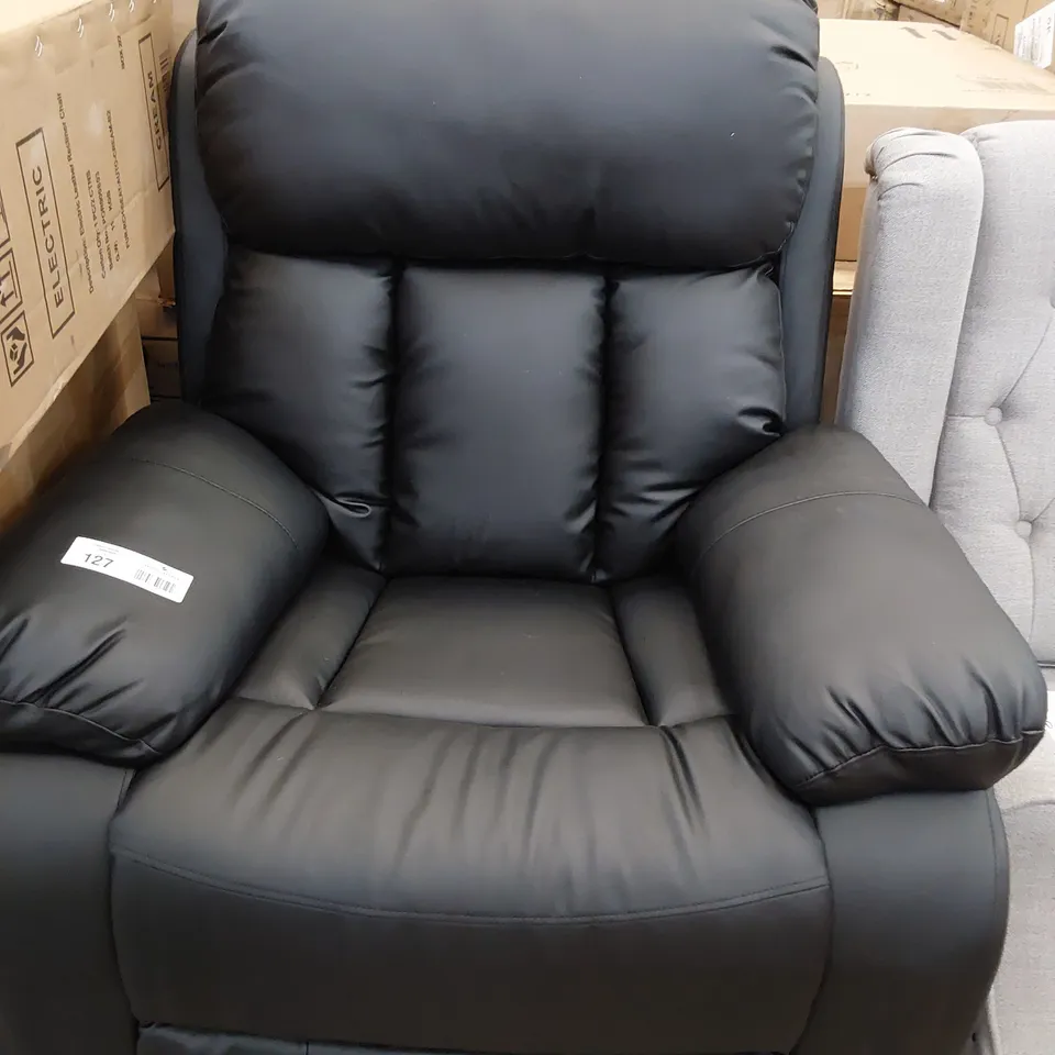 DESIGNER POWER RECLINING EASY CHAIR BLACK LEATHER 