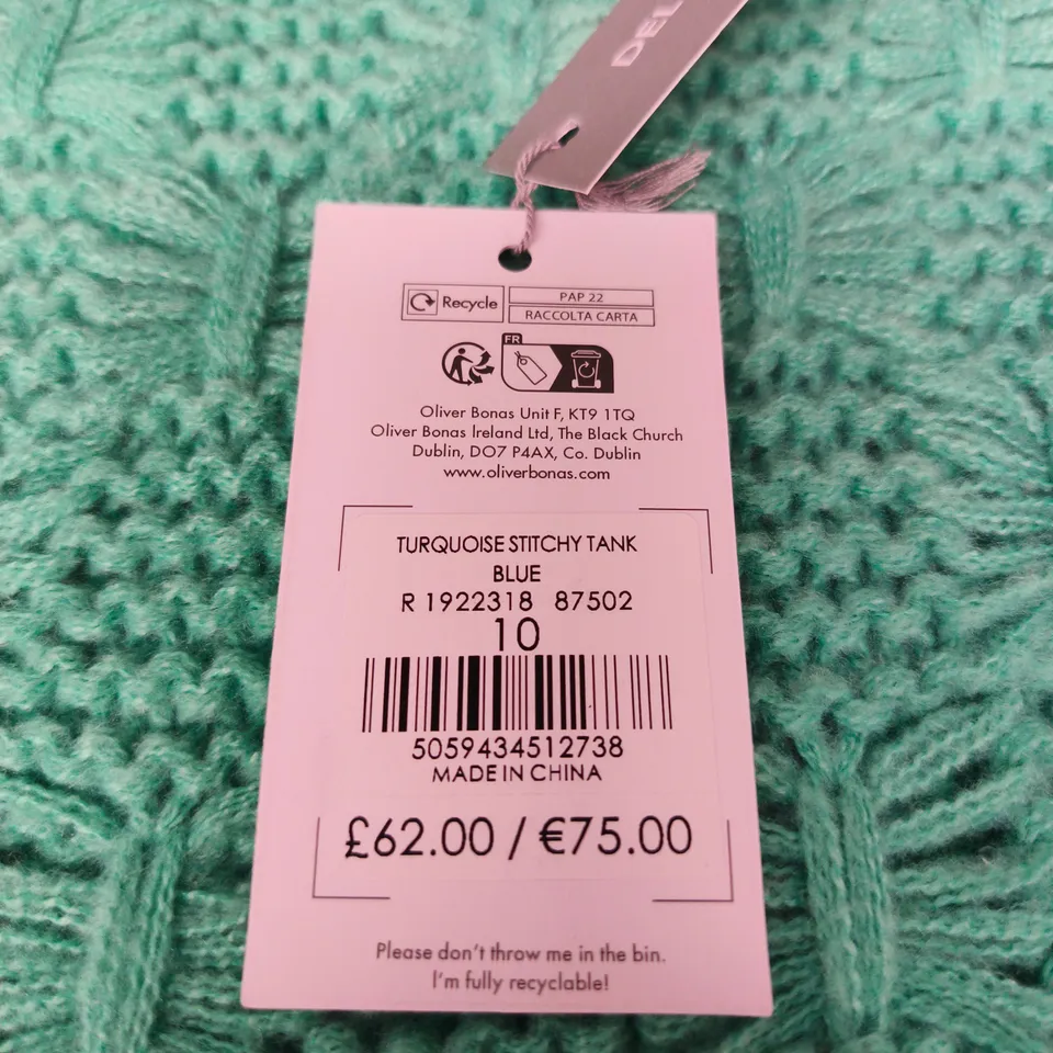 OLIVER BONAS TURQUOISE STITCHY TANK TOP – UK 10 (BLUE)