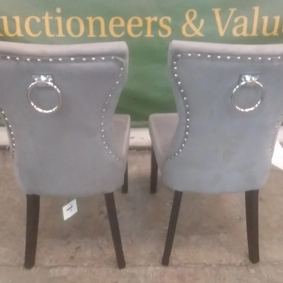 SET OF 2 NEW KENSINGTON GREY VELVET BUTTON BACK DINING CHAIR (BLACK LEG)