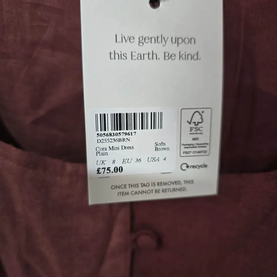 BAGGED NOBODY'S CHILD CORA MINI DRESS - SOFT BROWN, UK 8