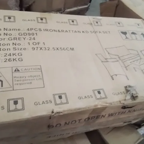 BOXED 4PCS IRON&RATTAN KD SOFA SET GREY