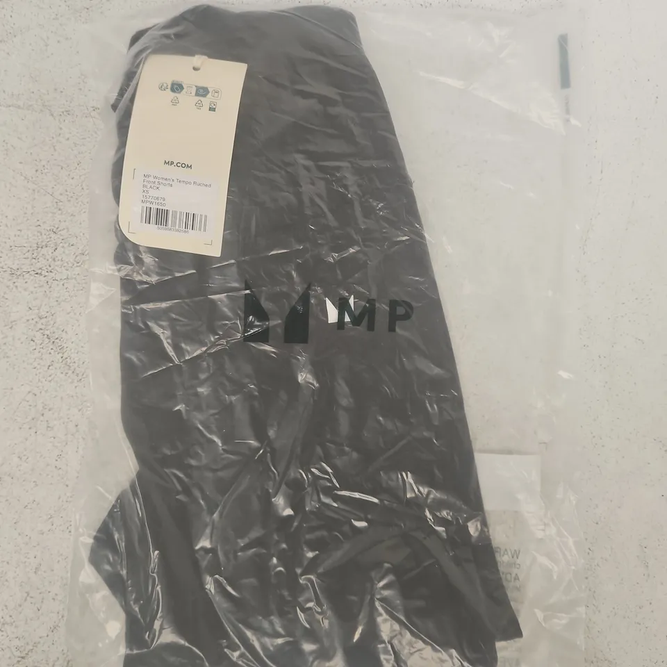 BAGGED MY PROTEIN WOMEN'S TEMPO RUCHED FRONT SHORTS IN BLACK SIZE XS
