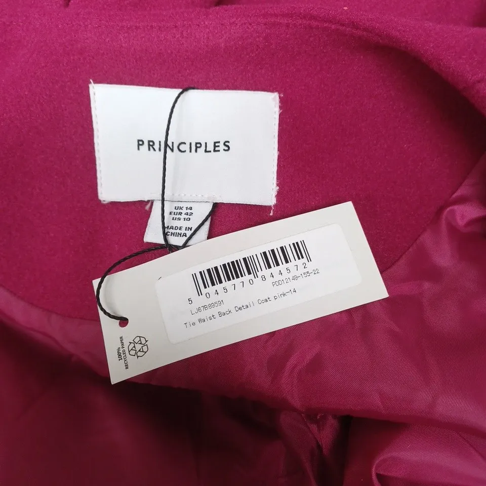 PRINCIPLES PINK BELTED COAT - TIE-WAIST BACK DETAIL, UK 14