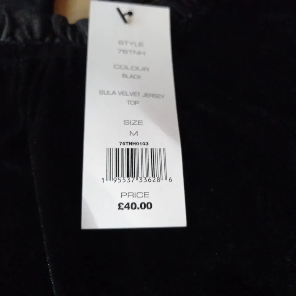 FRENCH CONNECTION SULA VELVET JERSEY TOP IN BLACK - M