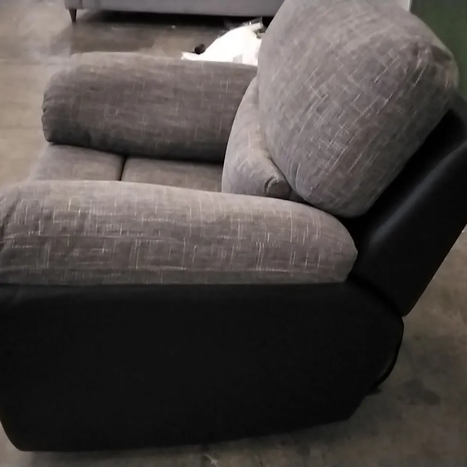 DESIGNER SANTORI BLACK FAUX LEATHER AND GREY FABRIC MANUAL RECLINING ARMCHAIR  RRP £649