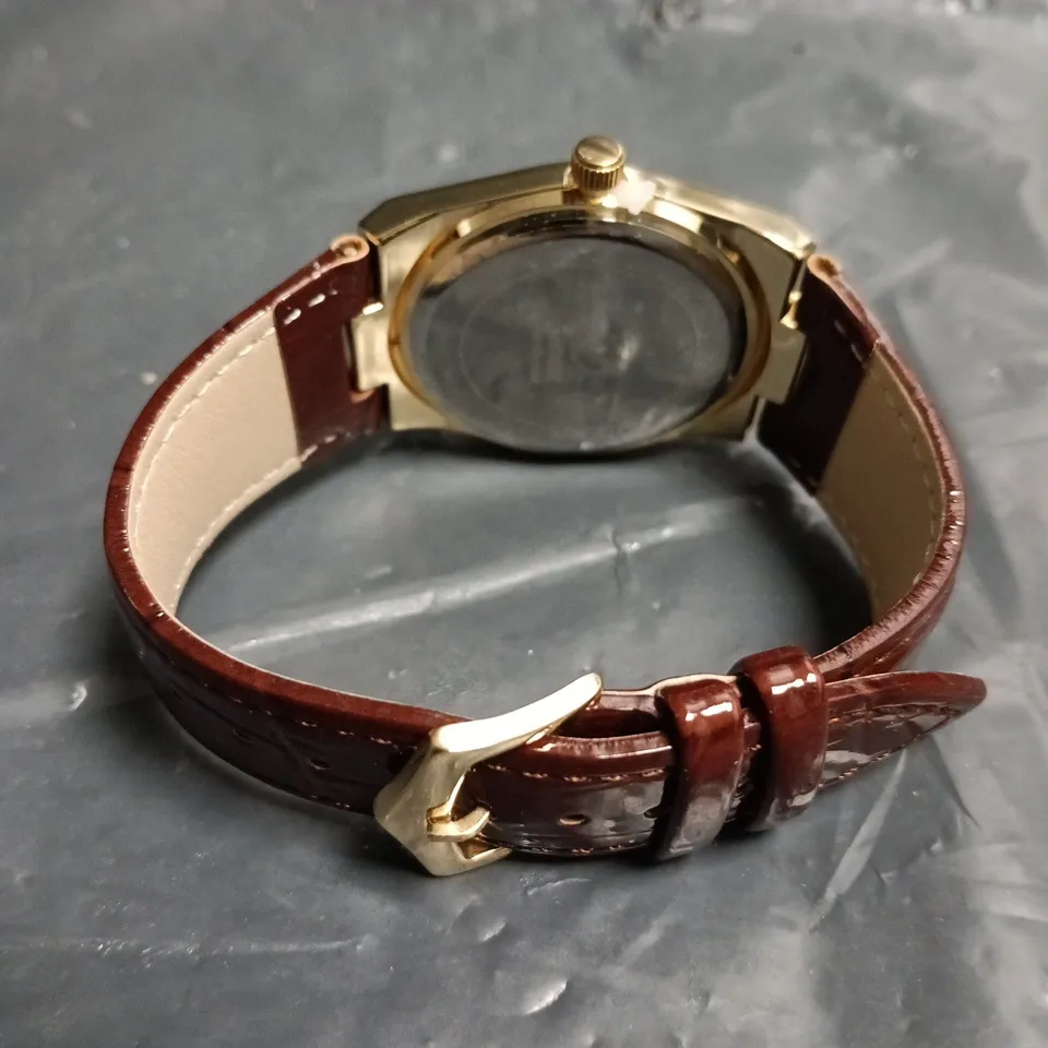 MENS ERNEST FERDINAND WATCH – DAY DATE CALENDAR DIAL – LEATHER STRAP