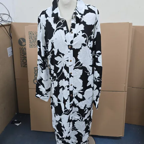 BONPRIX WOMEN'S SHIRT DRESS β BLACK & WHITE FLORAL PRINT, UK 18 (EU 44)