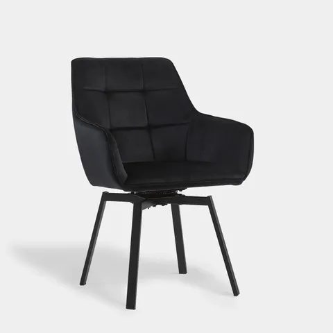 BOXED DANYL SET OF TWO BLACK VELVET SWIVEL DINING CHAIRS