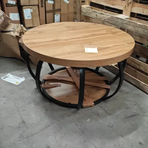 TRIBESIGNS ROUND COFFEE TABLE, INDUSTRIAL 2-TIER CIRCLE COFFEE TABLE WITH STORAGE SHELVES