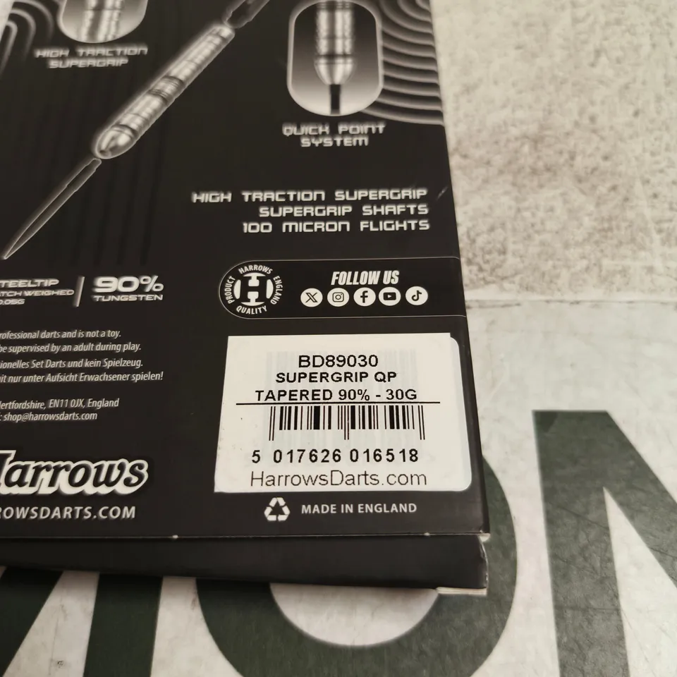HARROWS SUPERGRIP QP DARTS – TAPERED 90% TUNGSTEN, 30G (BOXED)