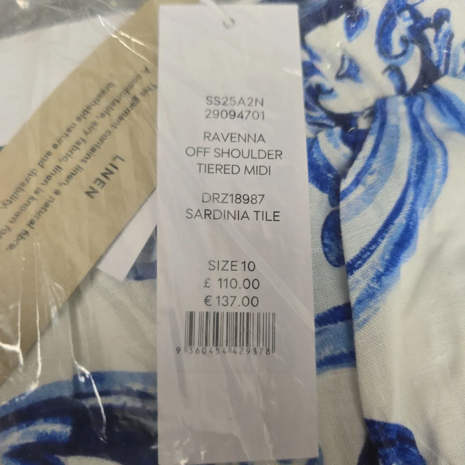 BAGGED FOREVER NEW RAVENNA OFF SHOULDER TIERED MIDI DRESS - SIZE 10