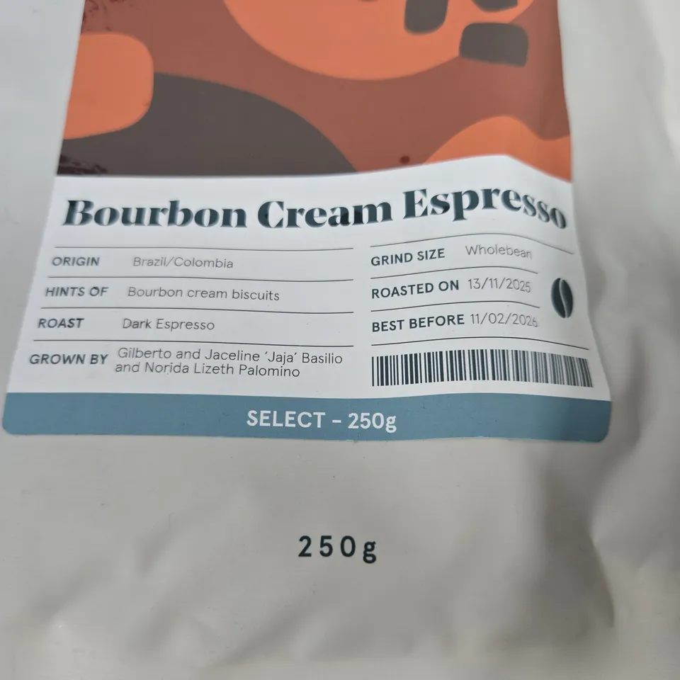 PACT COFFEE SELECTION TO INCLUDE BOURBON CREAM ESPRESSO 250G, TERRAS ALTAS 250G, CHAPADA ANAEROBIC CATIGUA 250G, HOUSE ESPRESSO 1KG