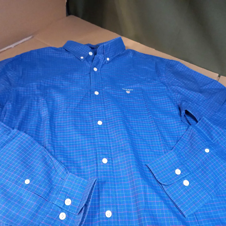 GANT BLUE CHECK/LOGO MENS SHIRT - LARGE