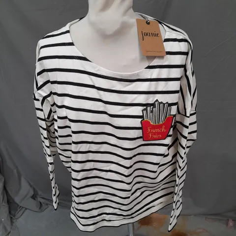 JOANIE BRETT FRENCH FRIES LONG SLEEVE TOP IN WHISPER WHITE STRIPE SIZE M