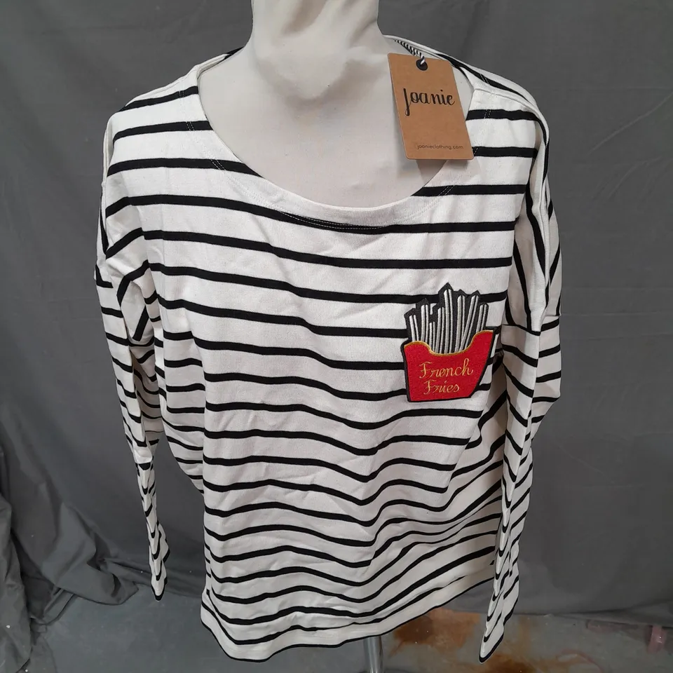 JOANIE BRETT FRENCH FRIES LONG SLEEVE TOP IN WHISPER WHITE STRIPE SIZE M