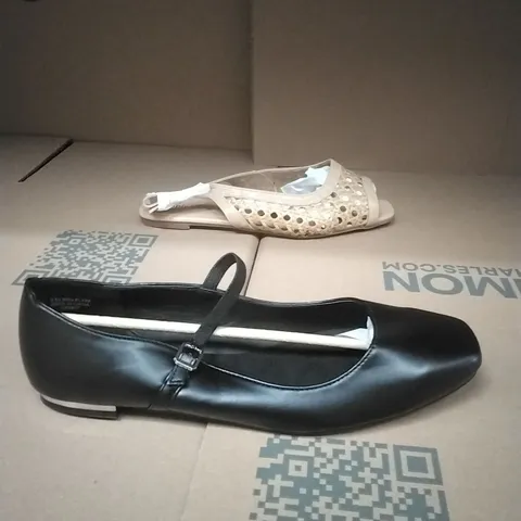 PALLET CONTAINING APPROXIMATELY 100 BRAND NEW DESIGNER WOMEN'S SHOES WHICH INCLUDE; BLACK DOLLY SHOES, FLIP FLOPS ETC
