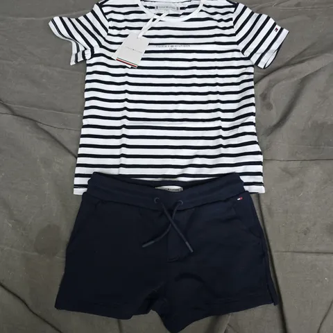 TOMMY HILFIGER KIDS STRIPED T-SHIRT & SHORTS SET – NAVY & WHITE, UK 8 (EU 128)