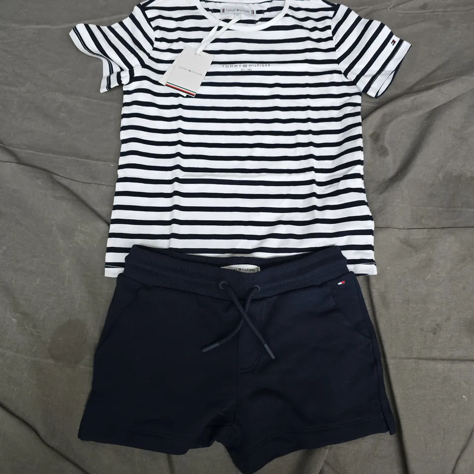 TOMMY HILFIGER KIDS STRIPED T-SHIRT & SHORTS SET – NAVY & WHITE, UK 8 (EU 128)