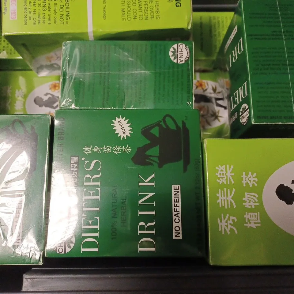 BOX OF APPROX 12 ASSORTED FOOD ITEMS TO INCLUDE - DIETERS DRINK NO CAFFEINE HERBAL - SLIMING HERB