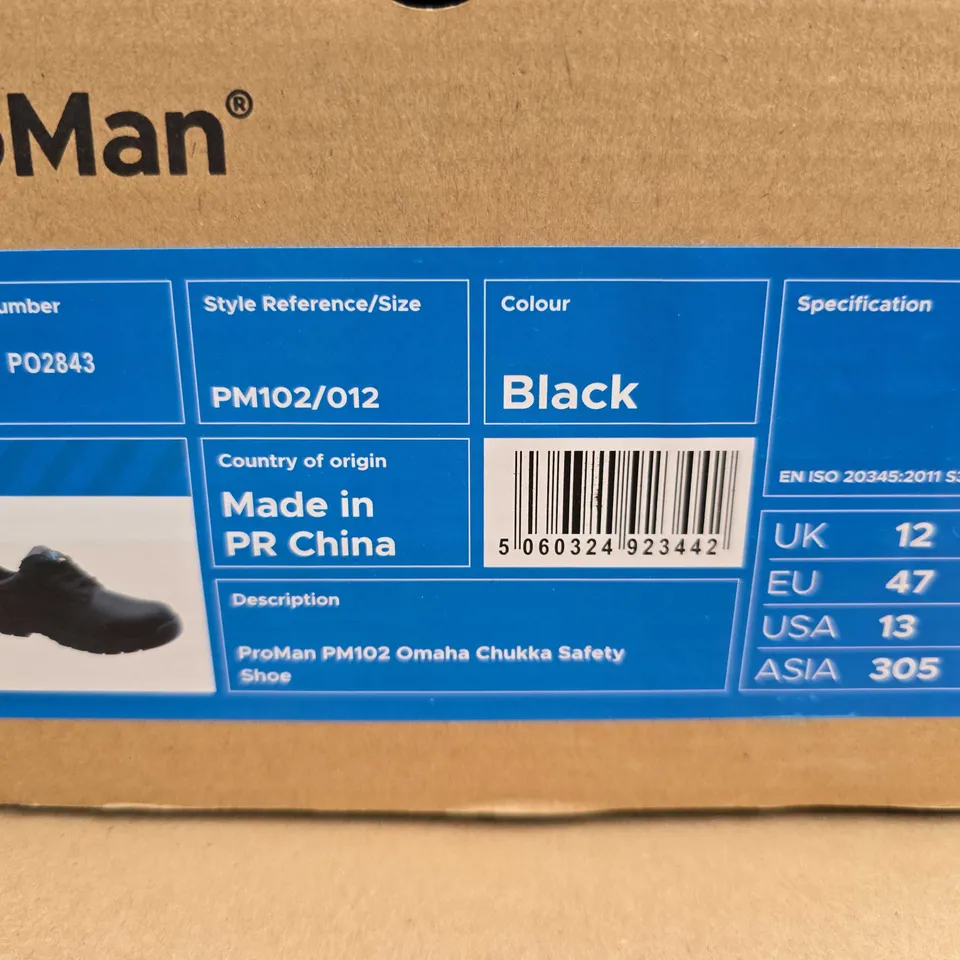 BRAND NEW BOXED PROMAN PM102 OMAHA CHUKKA SAFETY SHOES IN BLACK - UK 12