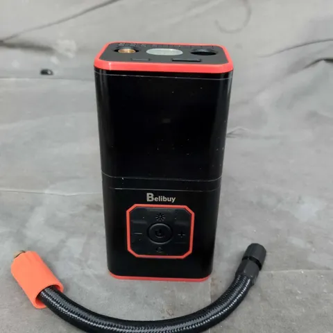 PORTABLE AIR INFLATOR WITH BRAIDED HOSE – BLACK WITH RED TRIM