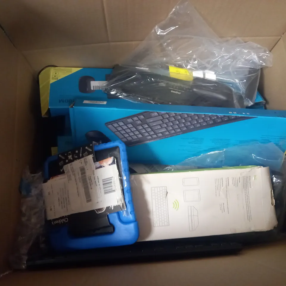 APPROXIMATELY 30 ASSORTED ELECTRICALS ITEMS TO INCLUDE RAPOO KEYBOARDS, KITSOUND EARPHONES, TRENDZ KIDS TABLET CASE, ETC
