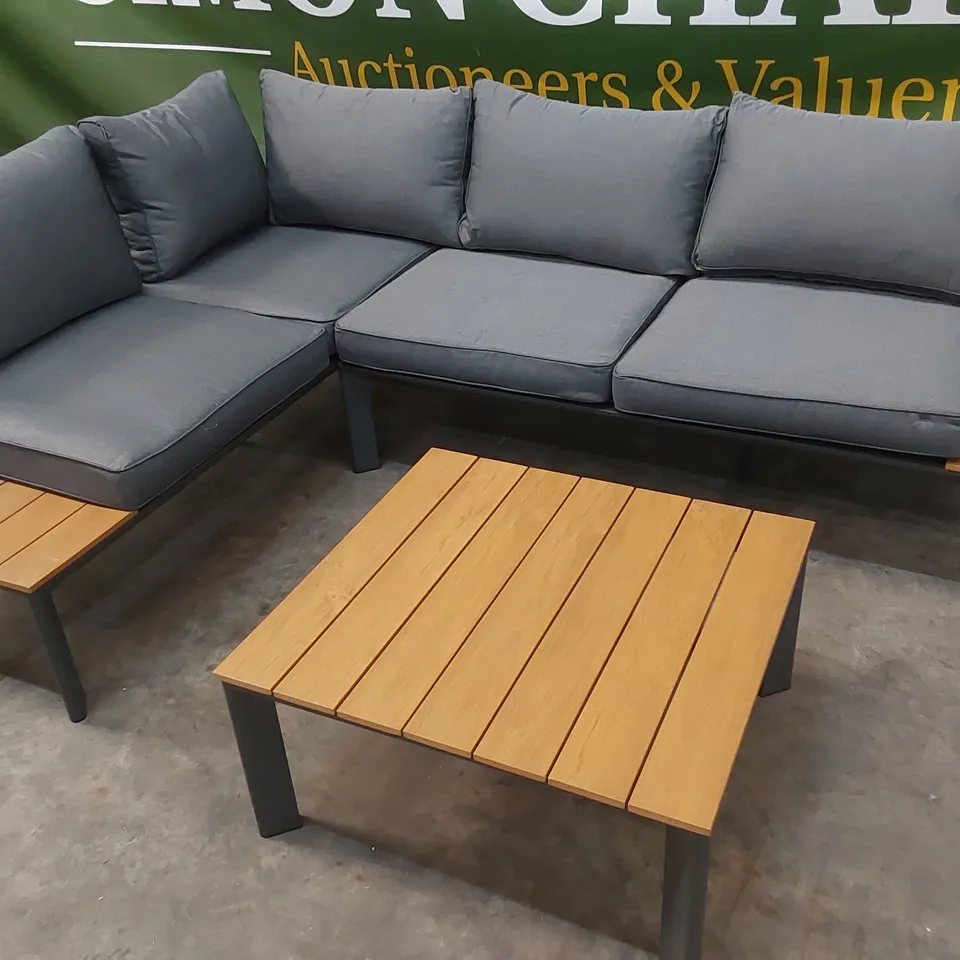 BRAND NEW BOXED DESIGNER CONTEMPORARY CORNER SET IN GREY WITH POLYWOOD CT (1 BOX)