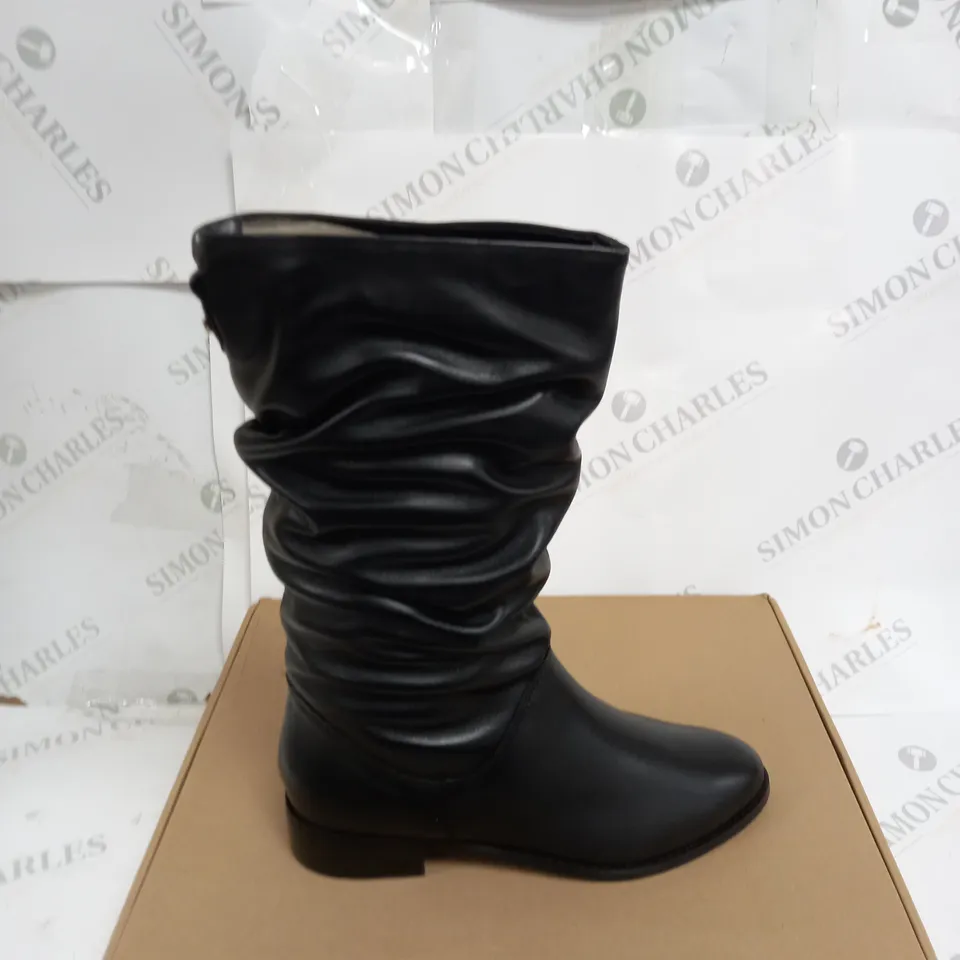 DUNE LEATHER RUCHED CALF BOOTS IN BLACK SIZE 4