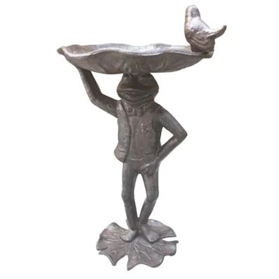 BOXED FROG HOLDING BIRD FEEDER