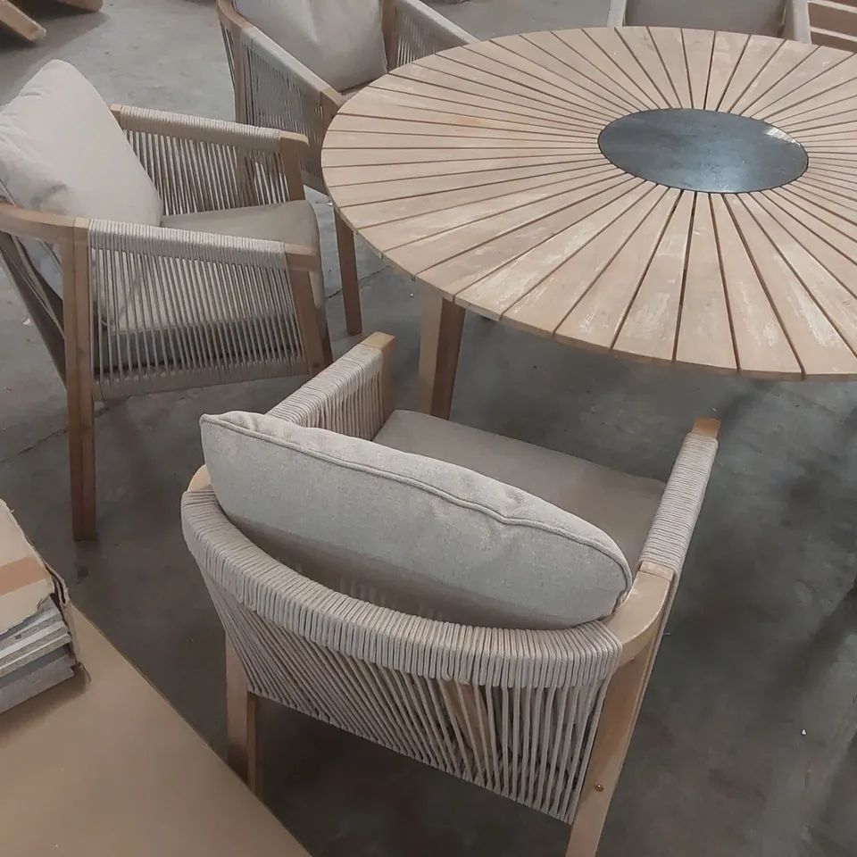 ROYALCRAFT ROMA 150CM 6 SEAT TABLE SET WITH ROPE LOUNGE DINING CHAIRS