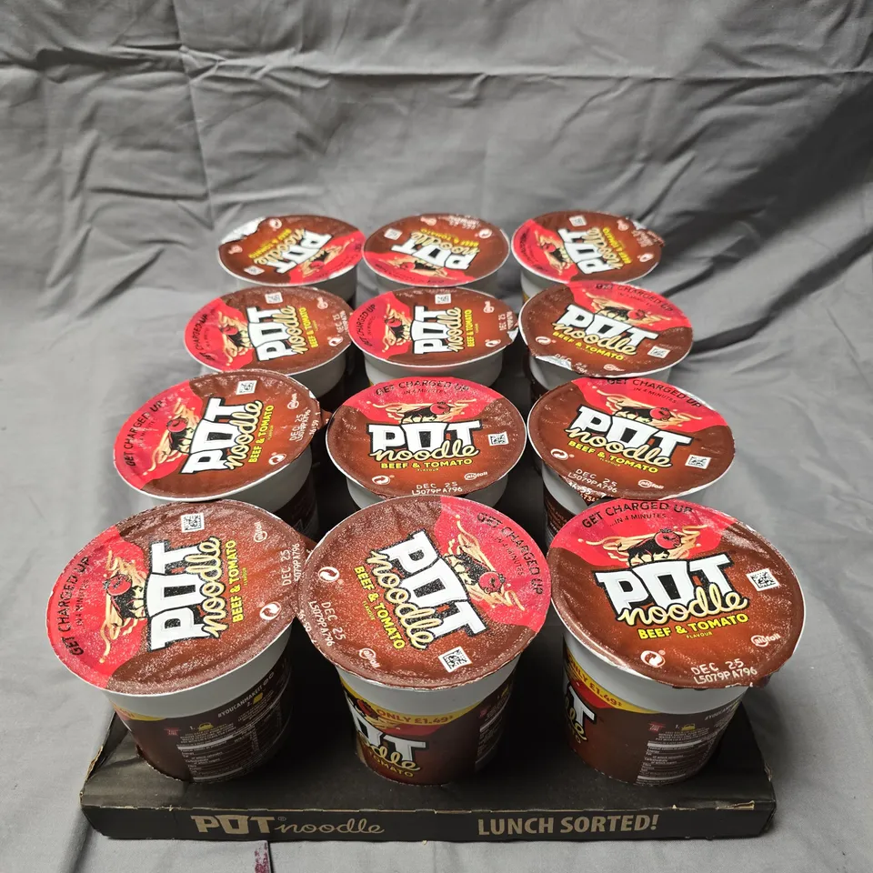 12 X POT NOODLE BEEF & TOMATO POTS - 12 X 90G